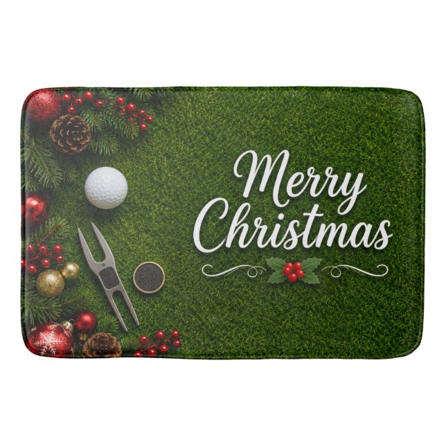 Alfombrilla De Baño Golf navideño sobre césped verde (Anverso)