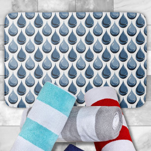 Alfombrilla De Baño Gotitas de agua elegantes blancas y azules