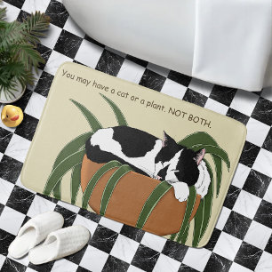 Alfombrilla De Baño Gracioso gato de planta blanca negra