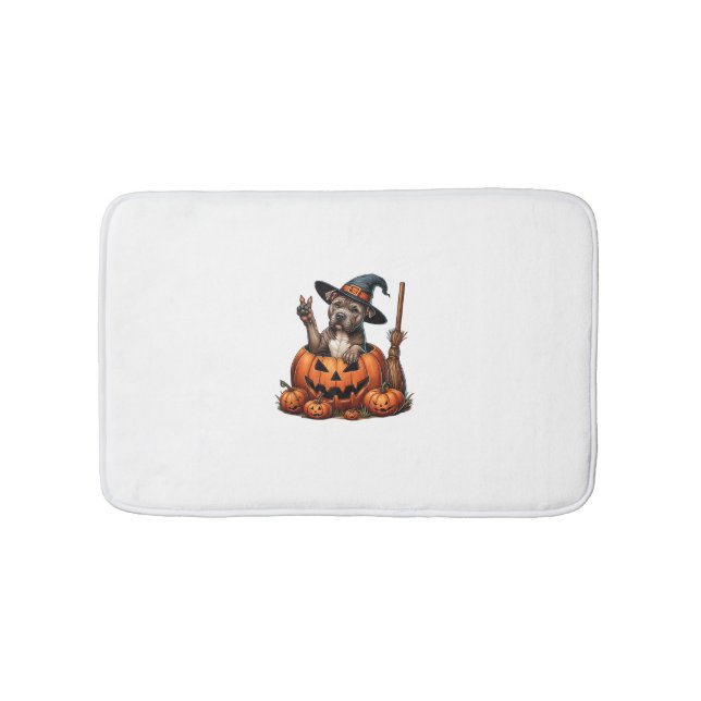 Alfombrilla De Baño Gracioso Pitbull Topkin Perro Halloween Halloween  (Anverso)