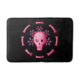 Alfombrilla De Baño Gracioso Skull Rosa Halloween Whimsigoth
