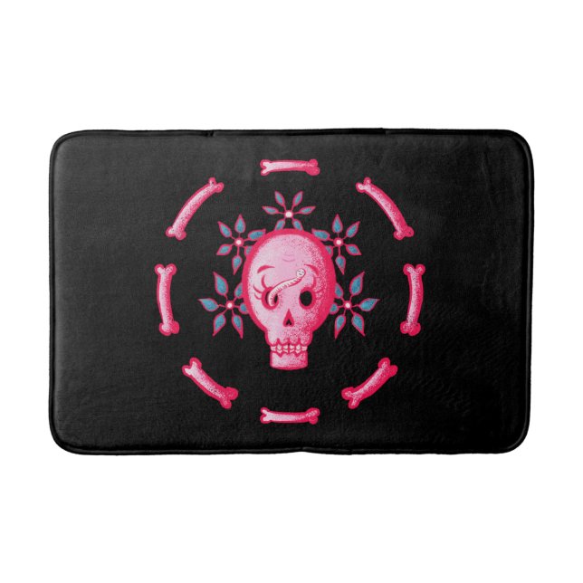 Alfombrilla De Baño Gracioso Skull Rosa Halloween Whimsigoth (Anverso)
