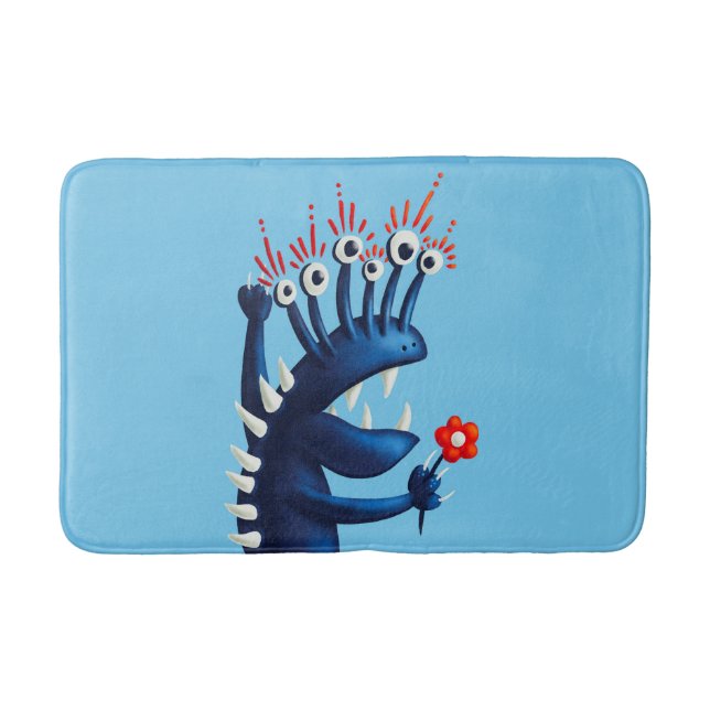 Alfombrilla De Baño Graciosos Monster Flores Niños Azules (Anverso)