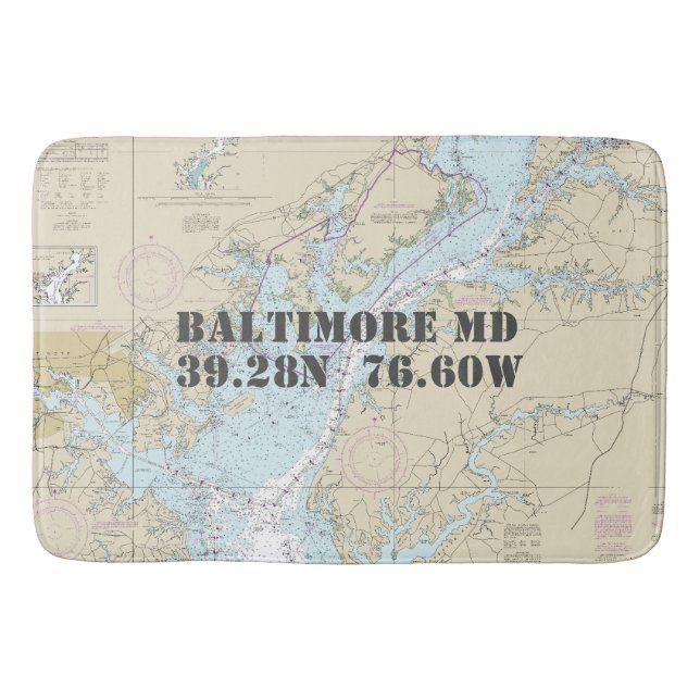 Alfombrilla De Baño Gráfica de latitud de longitud de Baltimore MD par (Anverso)