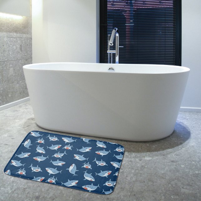 Alfombrilla De Baño Gran patrón marino de tiburones blancos (Cute Great White Sharks Ocean Pattern Bath Mat)
