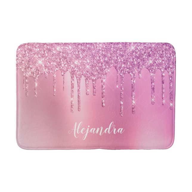Alfombrilla De Baño Grandioso oro rosa rosa y purpurina morado gotea (Anverso)