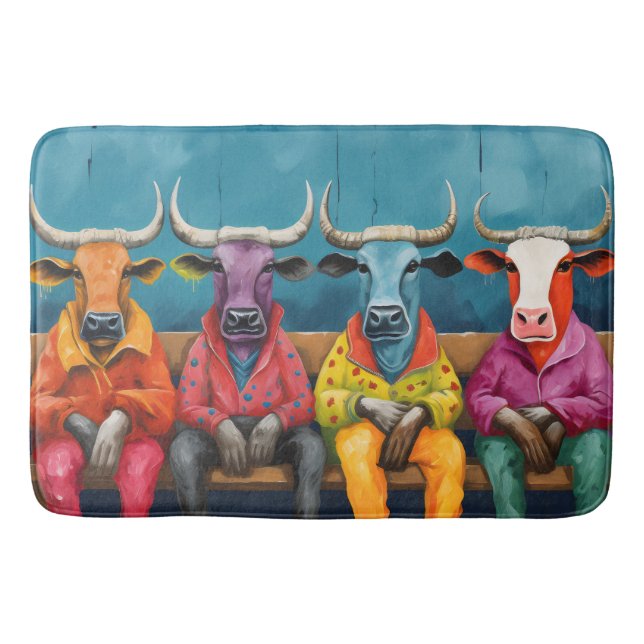 Alfombrilla De Baño Granja de vaca azul púrpura con cubierta (Anverso)