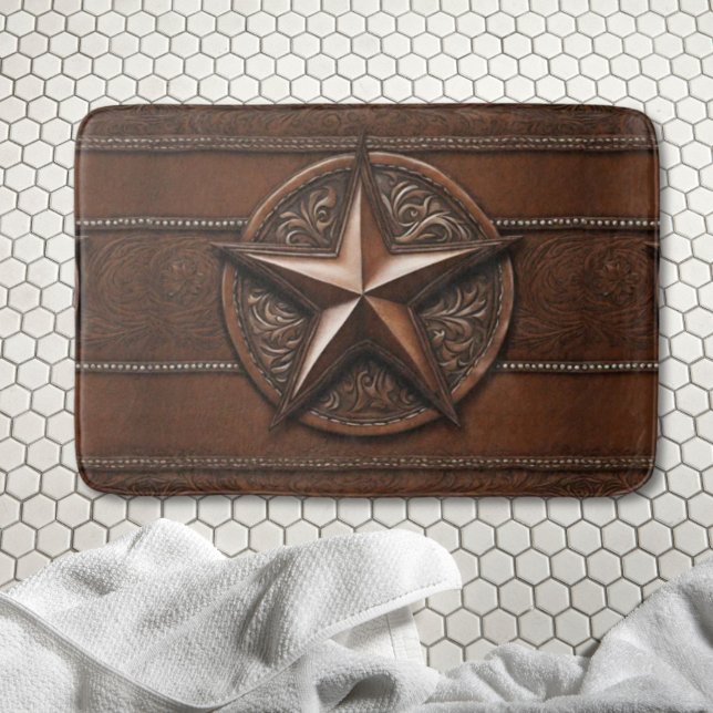 Alfombrilla De Baño Granja rústica Vaquero País Occidental Estrella de (Rustic Farmhouse Cowboy Western Country Texas Star Bath Mat)