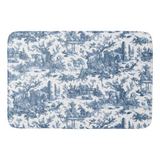 Alfombrilla De Baño Granja Rústica Vintage Toile-Blue & White