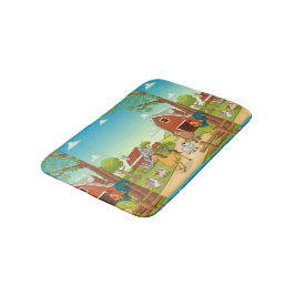 Alfombrilla De Baño Granjas rojas y animales de corral