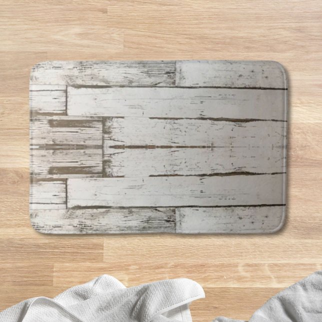 Alfombrilla De Baño grano de madera blanca y beige de grano rústico (rustic farmhouse barn beige grey white wood grain bath mat)