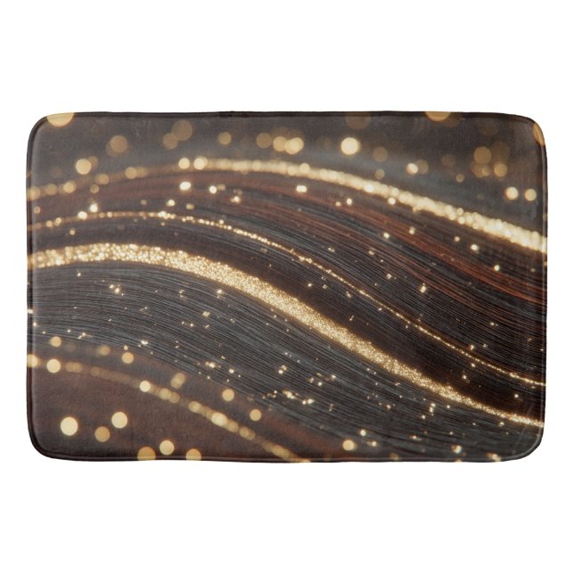 Alfombrilla De Baño Grano de madera oscura de nuez negra con ríos dora (Anverso)