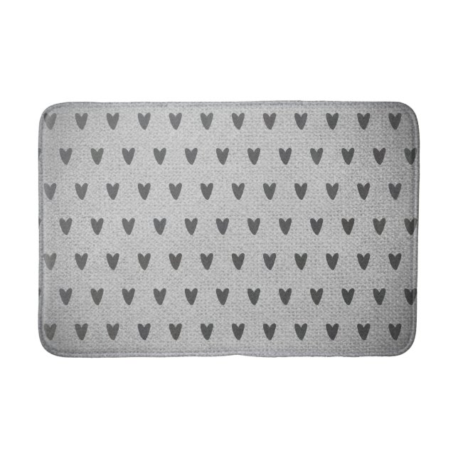Alfombrilla De Baño Gray Burlap Whimsical Hearts Rústic Farmhouse (Anverso)