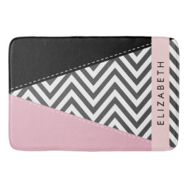 Alfombrilla De Baño Gray Zigzag, Gray Chevron, Pink, Tu Nombre