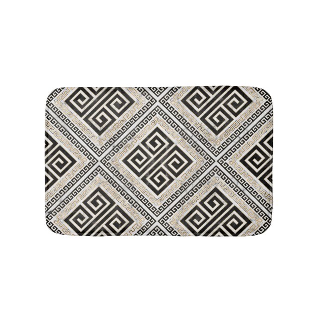 Alfombrilla De Baño Greek Meander - Greek Key Black and White Marble (Anverso)