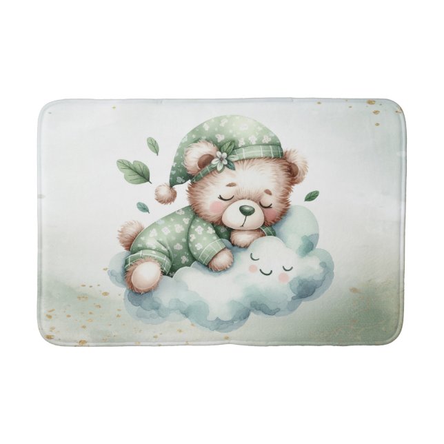 Alfombrilla De Baño Green Boho Sleeping Teddy Bear Cute (Anverso)