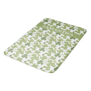 Alfombrilla De Baño Green Cloverleaf St Patrick Day Custom Name