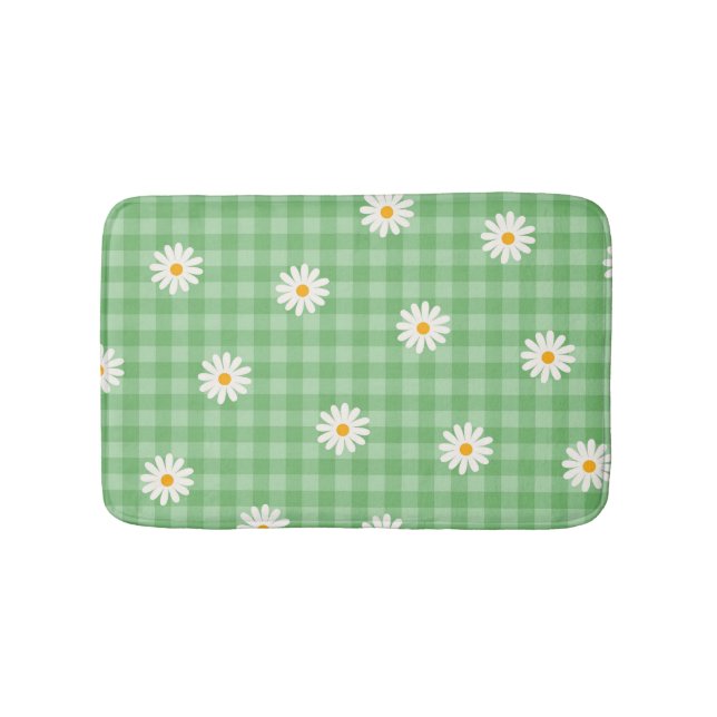 Alfombrilla De Baño Green Daisy Plaid Gingham Check Flower Pattern (Anverso)