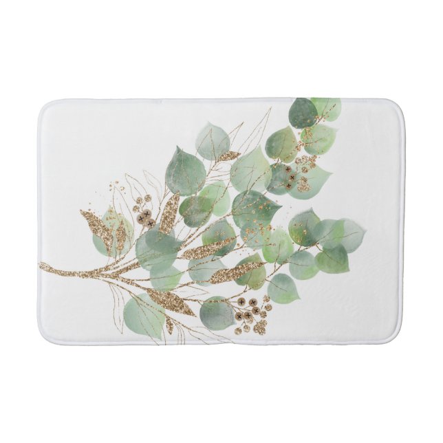 ALFOMBRILLA DE BAÑO GREEN EUCALYPTUS BRANCH BLANCO MAT DE BAÑO (Anverso)