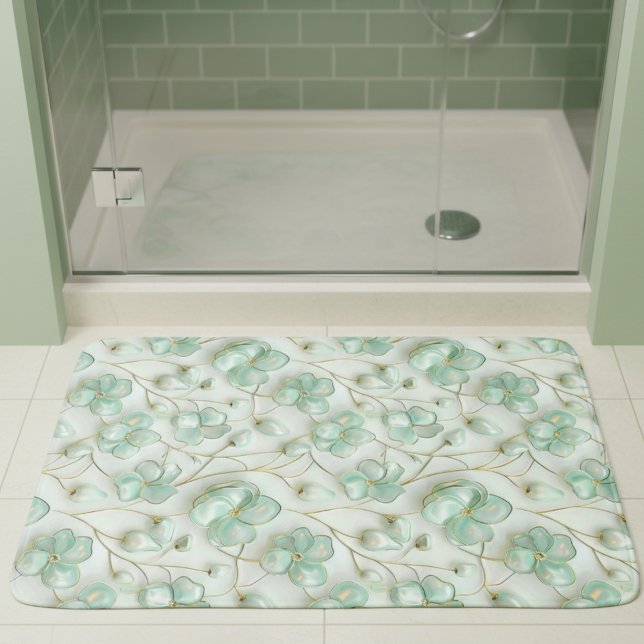 Alfombrilla De Baño Green Gold Floral Bath Mat (elegant luxe glam gold green floral bathmat )