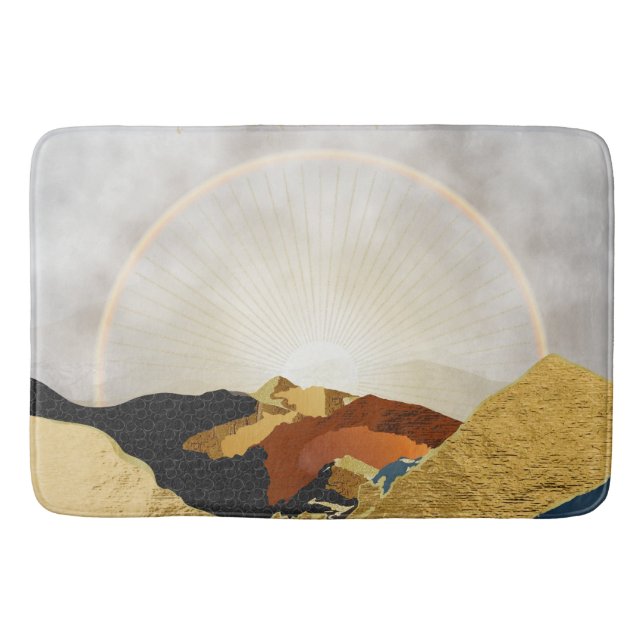 Alfombrilla De Baño Green Gold Metallic Mountain Bright Sun Landscap (Anverso)