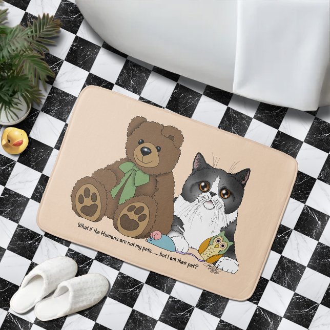 Alfombrilla De Baño Gris Cat Teddy Bear Peach Funny (Subido por el creador)