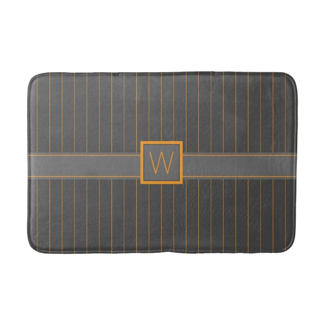 Alfombrilla De Baño Gris con Naranja Pinstripes Bath Mat (Anverso)