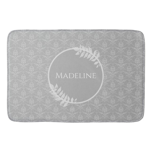 Alfombrilla De Baño Gris Elegant Damask Personalized Bath Mat (Anverso)