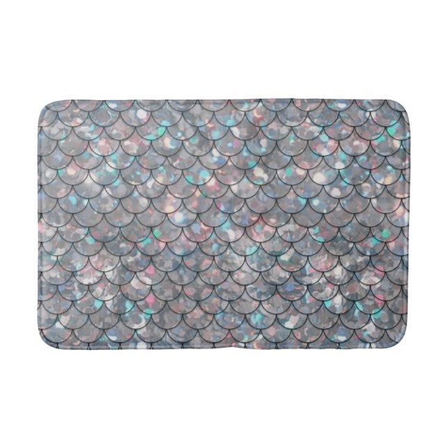 Alfombrilla De Baño Gris plateado Mermaid Pescado escalas Holográficas (Anverso)