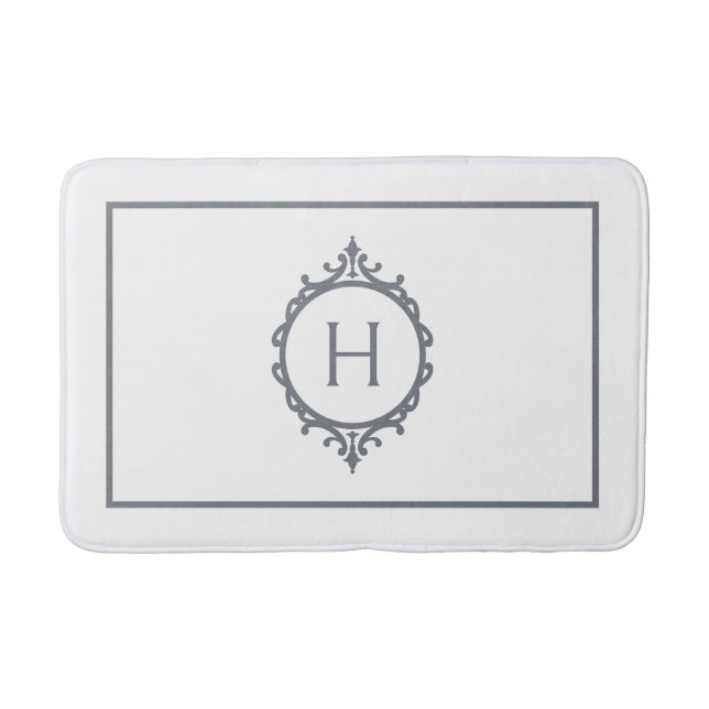 Alfombrilla De Baño Gris y manta de baño monogramada blanca (Anverso)