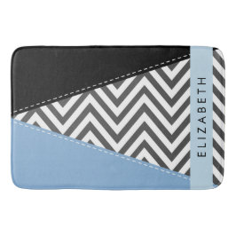 Alfombrilla De Baño Gris Zigzag, Gris Chevron, Azul, Tu Nombre