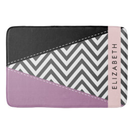 Alfombrilla De Baño Gris Zigzag, Gris Chevron, Púrpura, Tu Nombre