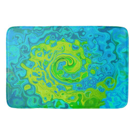 Alfombrilla De Baño Groovy Chartreuse y Aquamarine Liquid Swirl