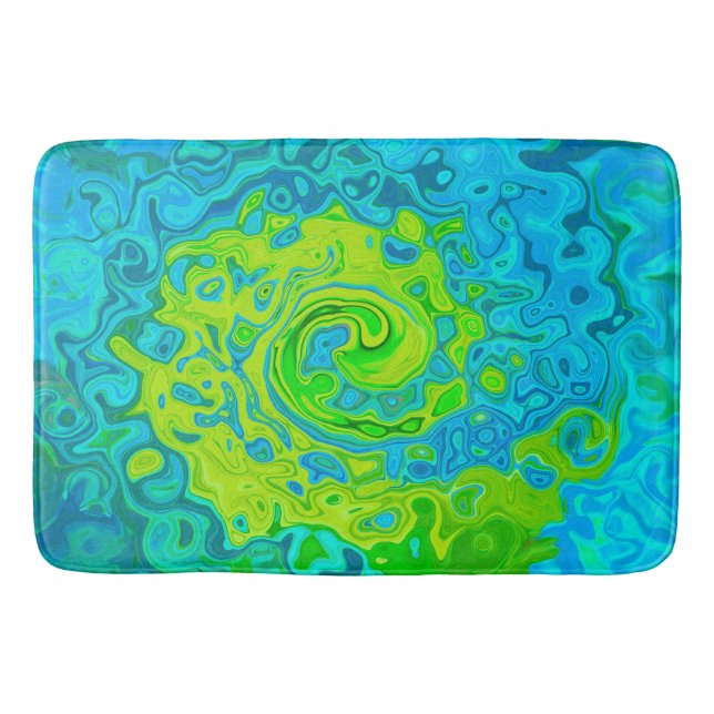 Alfombrilla De Baño Groovy Chartreuse y Aquamarine Liquid Swirl (Anverso)