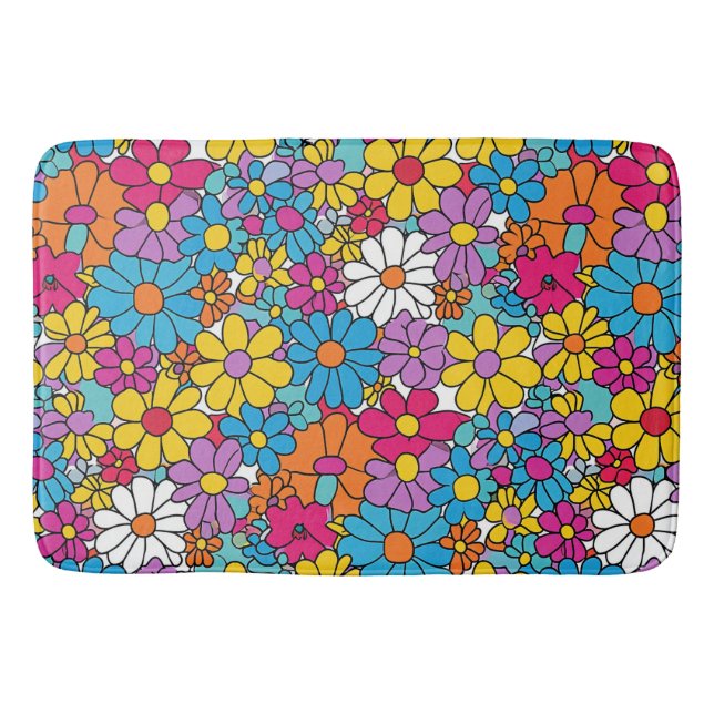 Alfombrilla De Baño Groovy Flowers Doodle (Anverso)
