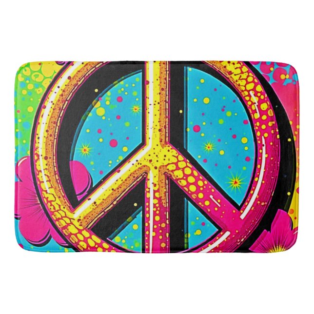 Alfombrilla De Baño Groovy Peace Flower Power (Anverso)