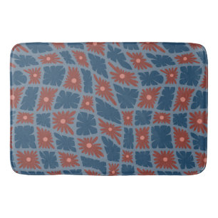 Alfombrilla De Baño Groovy Wavy Trippy 60 Flores Cheques Rojo Azul