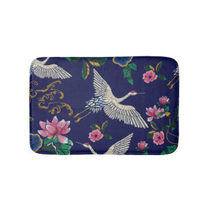 Alfombrilla De Baño Grúas y flores bordadas, sin costura vintage p