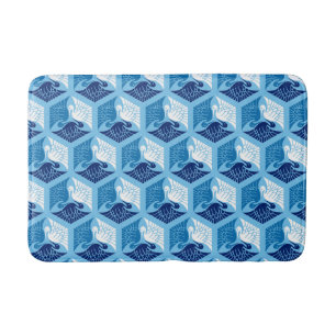 Alfombrilla De Baño Grullas japonesas, marina, blanco y azul claro