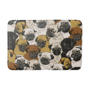 Alfombrilla De Baño Grumpy Pugs / Gracioso Patrón de Cachorros de Pug 