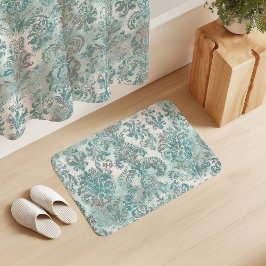Alfombrilla De Baño Grunge Damask Aqua Menta Azul Rosado