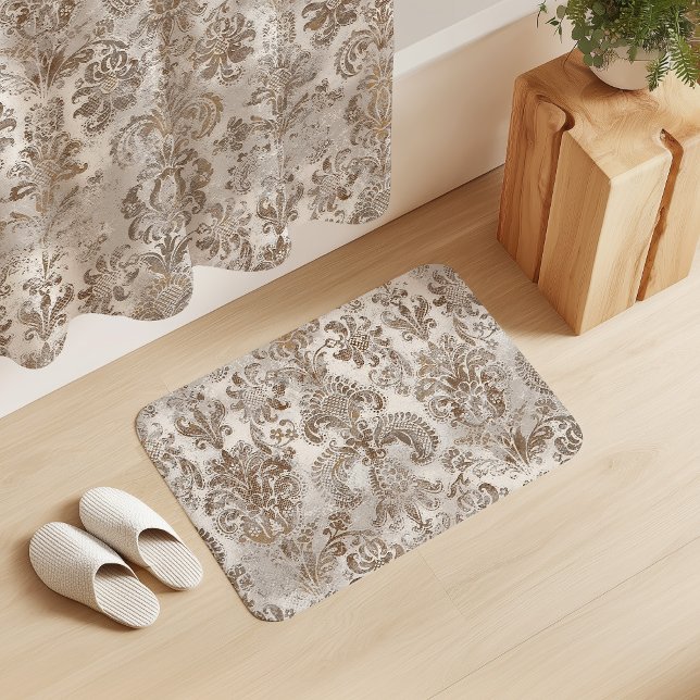 Alfombrilla De Baño Grunge Damask Beige Rust Brown Ochre Cream (Subido por el creador)