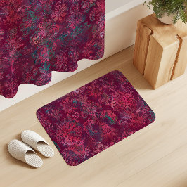 Alfombrilla De Baño Grunge Damask Borgoña Rojo Esmeralda Vermellón