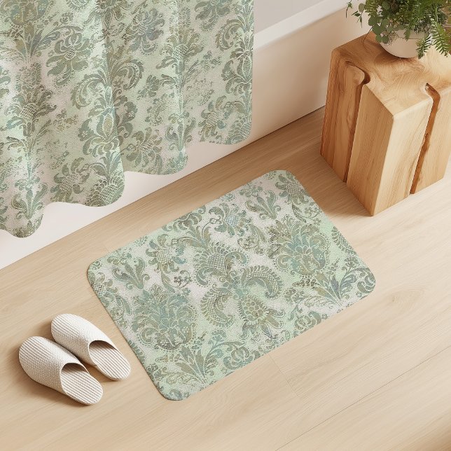 Alfombrilla De Baño Grunge Damask Duck Egg Blue Sage Green (Subido por el creador)