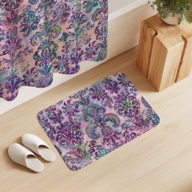 Alfombrilla De Baño Grunge Damask Pink Purple Charteuse Turquoise (Subido por el creador)