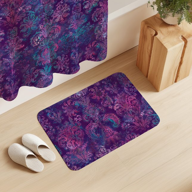 Alfombrilla De Baño Grunge Damask Purple Violet Hot Pink Turquoise (Subido por el creador)