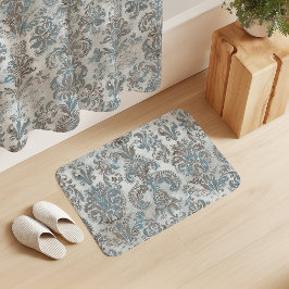 Alfombrilla De Baño Grunge Damask Taupe Sky Blue Cream Grey
