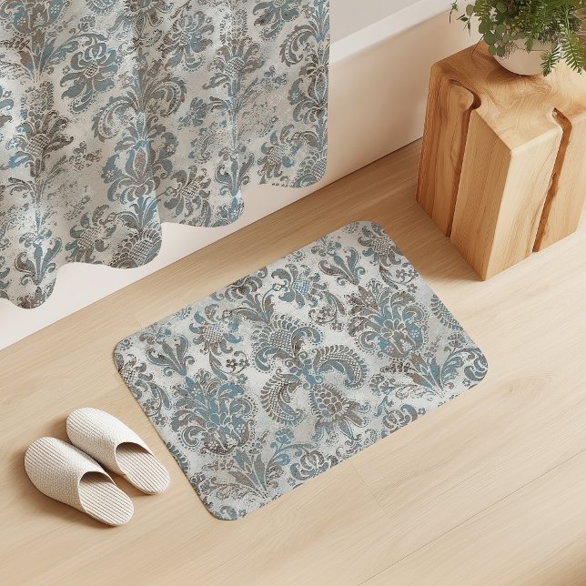 Alfombrilla De Baño Grunge Damask Taupe Sky Blue Cream Grey (Subido por el creador)