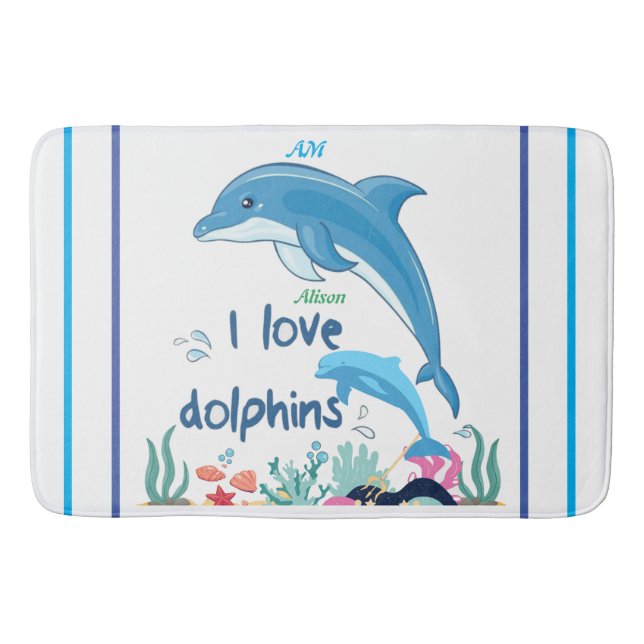 Alfombrilla De Baño Guay moderno me encantan las citas de delfines Mon (Anverso)