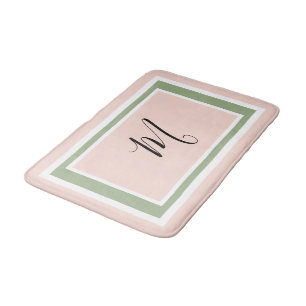 Alfombrilla De Baño Guion de monograma geométrico rosa verde claro